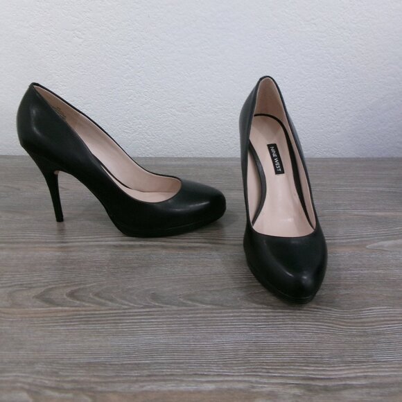 Like New Nine West KRISTAL Black Leather High Heels Shoes Pumps 9 - Picture 1 of 13